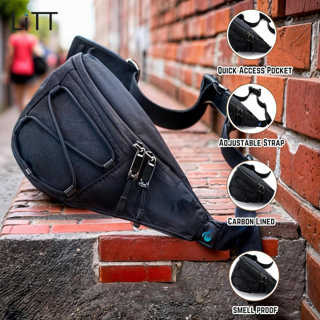 LiTT - Stash Bum Bag - Carbon Lined Stash Bum Bag Adjustable Strap and Discreet Storage