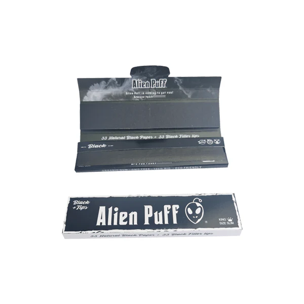 Alien Puff King Size Black Rolling Papers W/Tips
