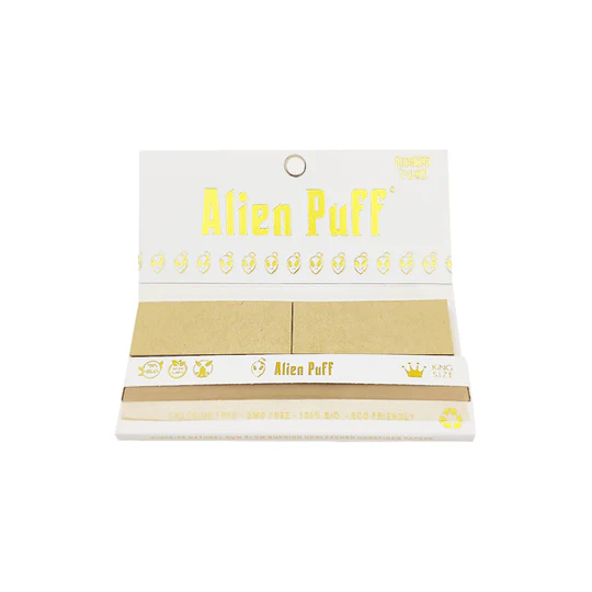 Alien Puff White & Gold King Size w/Tips Unbleached Brown Rolling Papers
