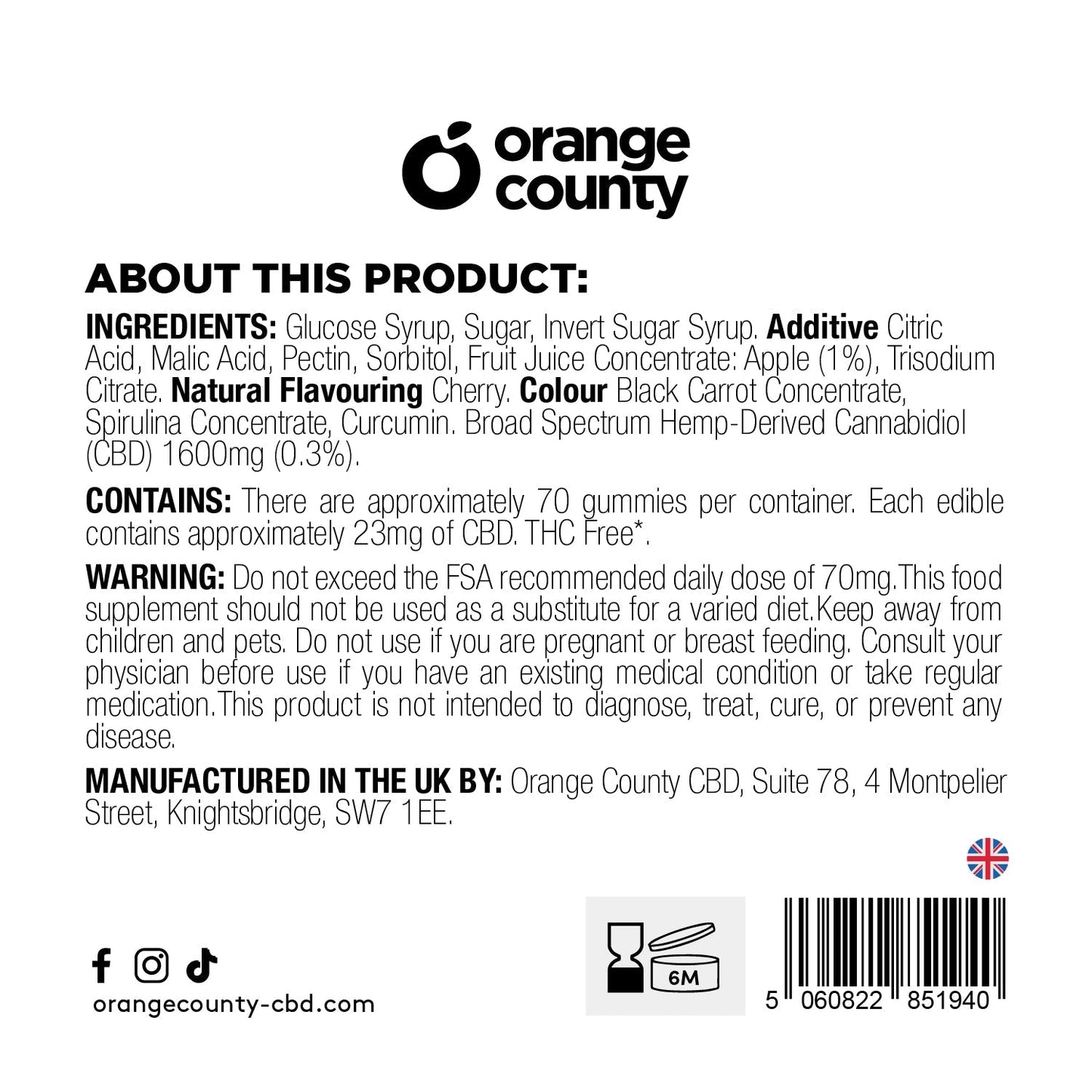 Orange County CBD Cherries 1600mg