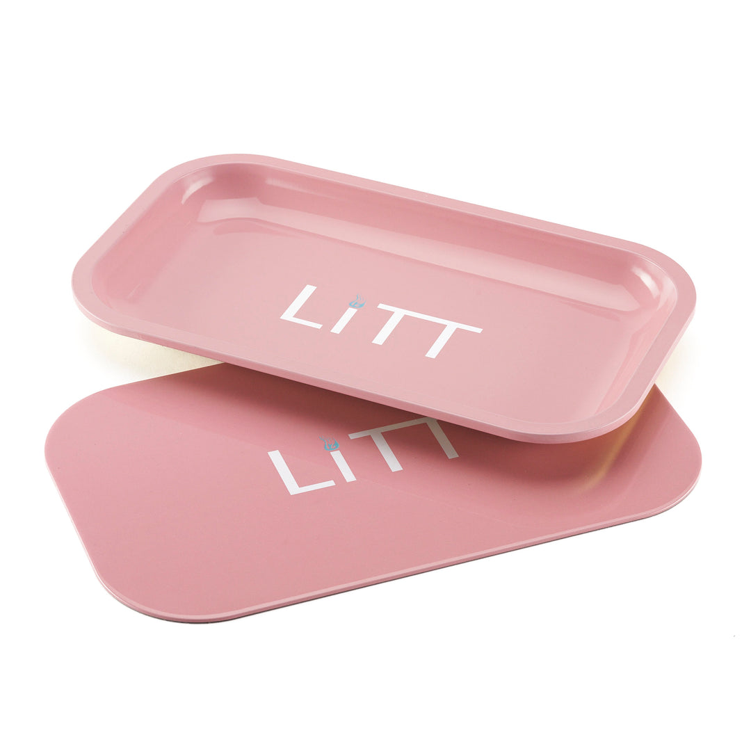 Litt Stash Metal Rolling Tray with magnetic lid - Large (PINK)