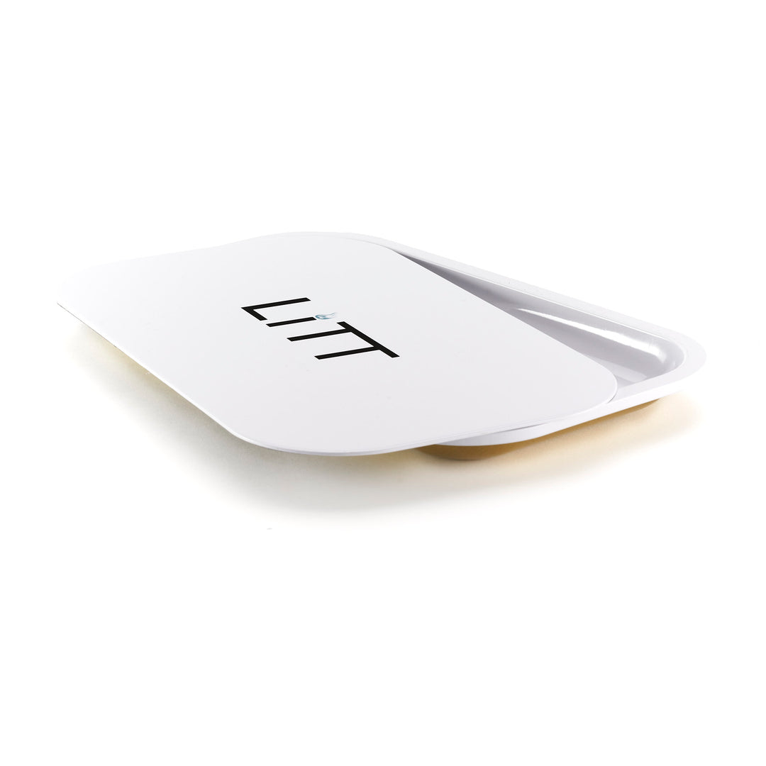 Litt Stash Metal Rolling Tray with Magnetic Rolling Lid - Large (WHITE)