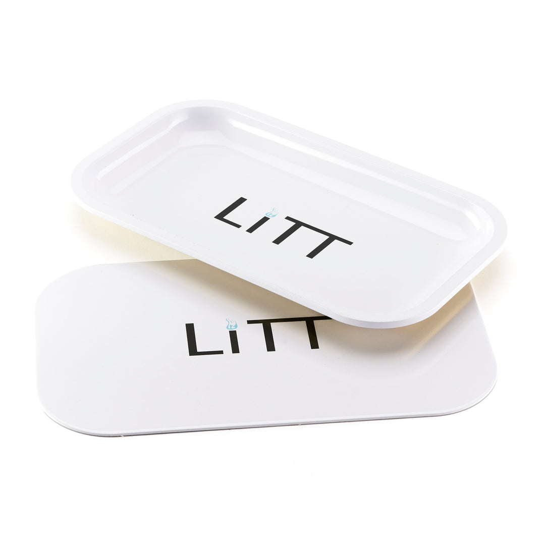 Litt Stash Metal Rolling Tray with Magnetic Rolling Lid - Large (WHITE)