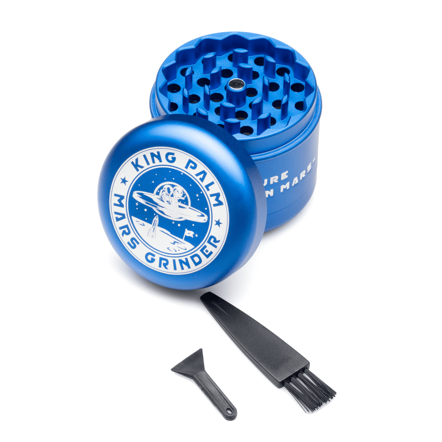 King Palm Mars Herb Grinder with Kief Catcher - Blue