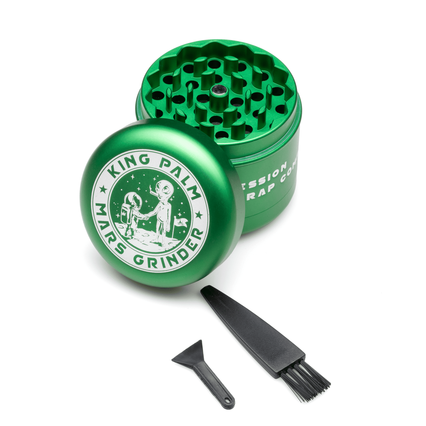 King Palm Mars Herb Grinder with Kief Catcher - Green