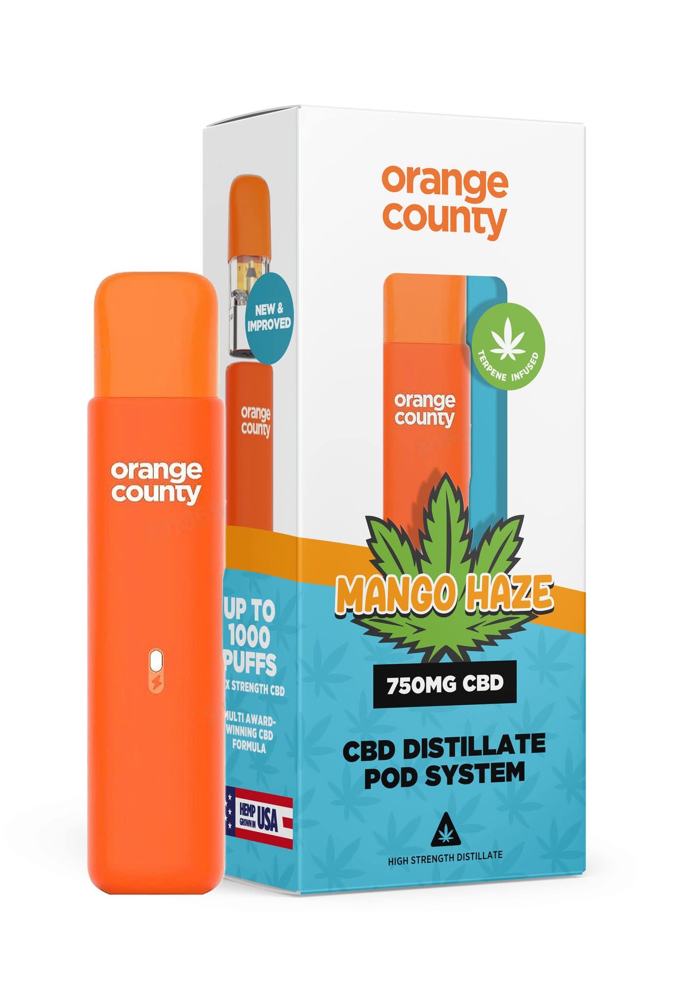 Orange County - Mango Haze 1ml rechargeable CBD Pod Kit (750mg)
