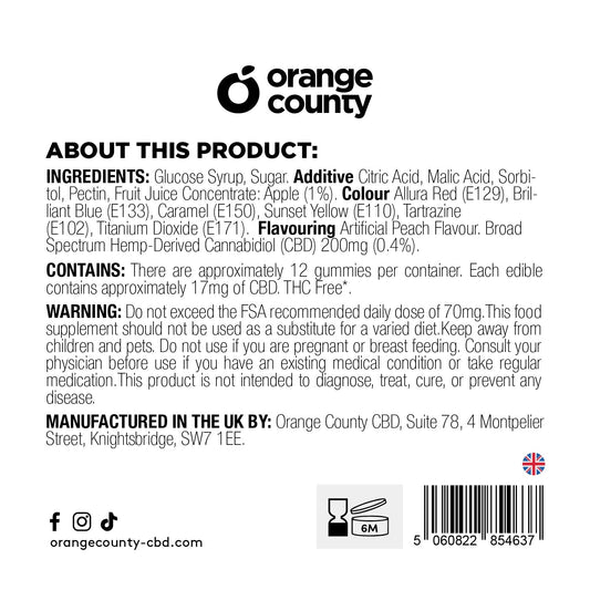 Orange County CBD Gummy Peach Rings Grab Bag 200mg
