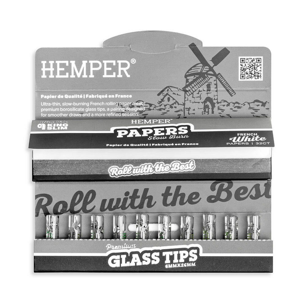 Hemper White Kingsize Papers + 6mm Glass Tips