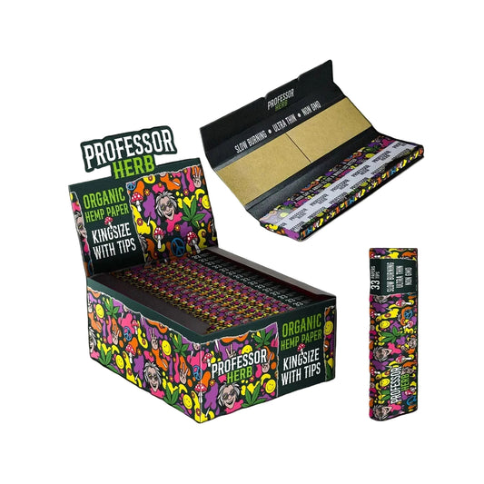 Professor Herb Kingsize Rolling Papers & Tips - Organic Hemp Paper