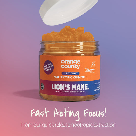 Lions Mane Cognitive Boost Gummies: 2000mg (Serving) Mixed Berry Flavour | 30 Servings | Orange County