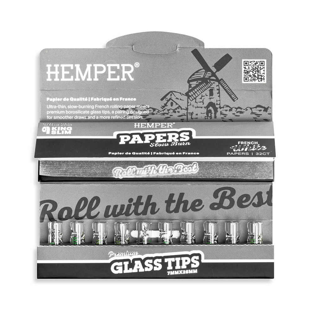 Hemper White Kingsize Paper Booklet + 7mm Glass Tips